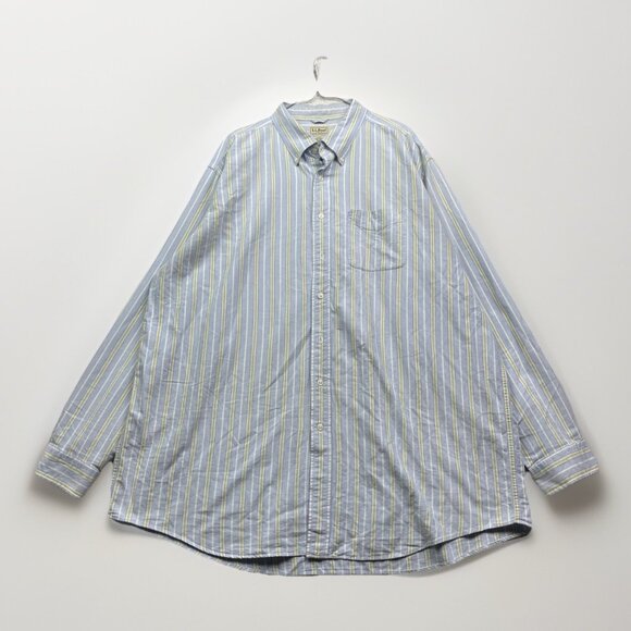 Vintage LL Bean Shirt Men XXL Tall Pastel Blue Green Stripes Oxford Button Down - Picture 1 of 11